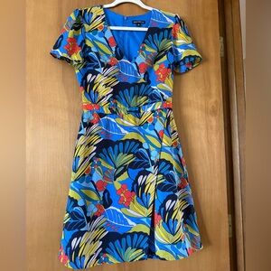 J. Crew Vibrant Floral Dress - Blue, Yellow, Red